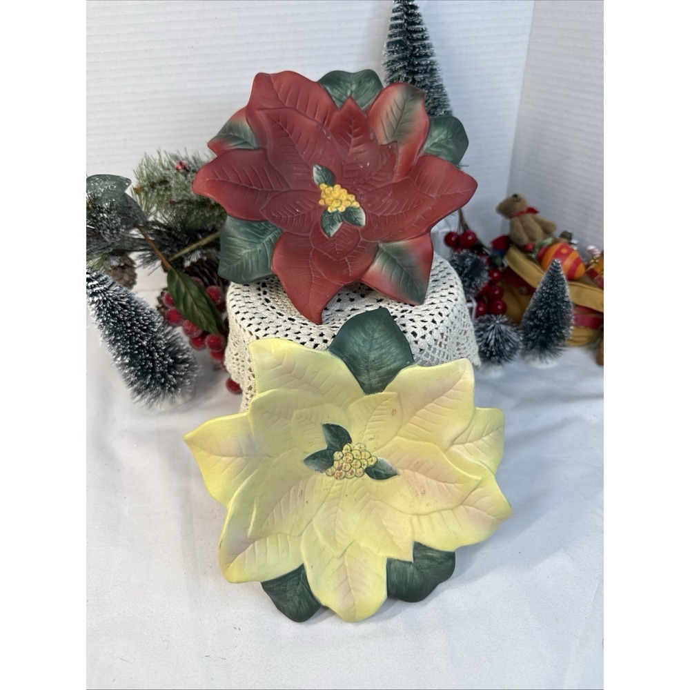 PartyLite Poinsettia Pair Tealight Candle Holders christmas flower floral xmas